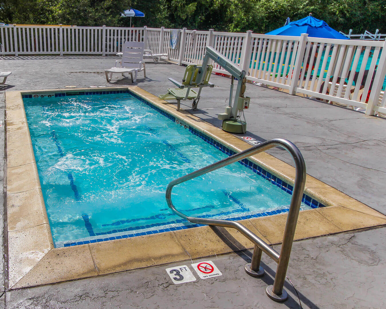 An outdoor ADA accessible Jacuzzi at VRI's Wolf Creek Village I in Eden, Utah.